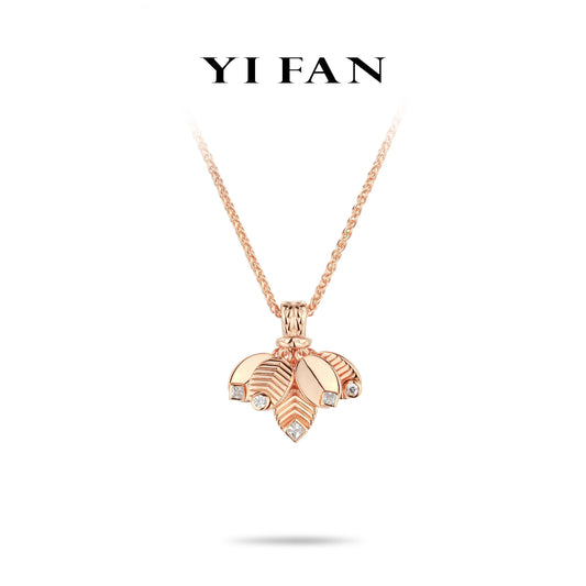 Rose-gold Fever collection: Carved pattern "Rose Petals Dangle" CNC delicate Pendant/Necklace