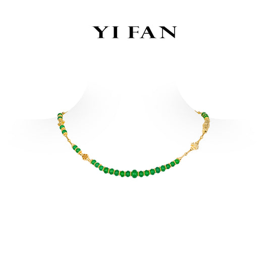 High Jewelry collection: Multi-purpose "Golden Plum treasures with Green jade beads" detailed Necklace/Bracelet