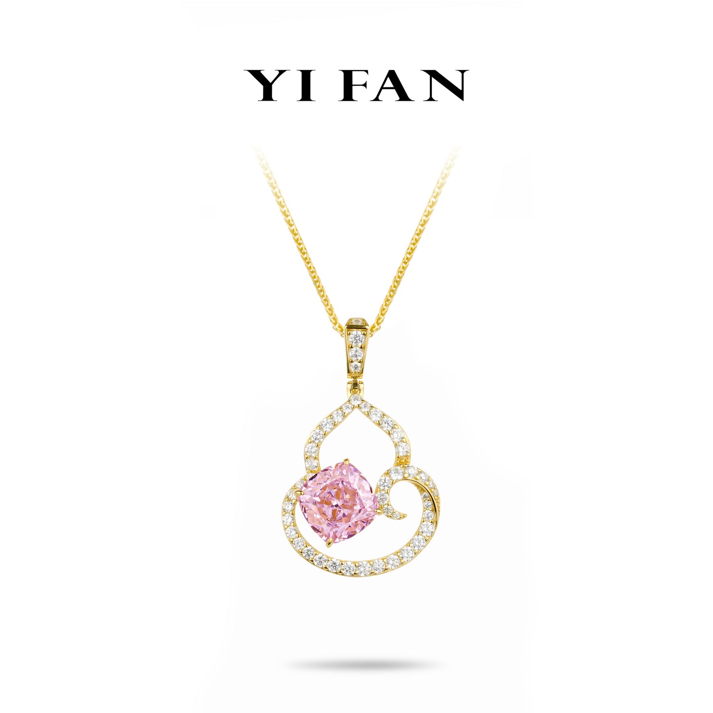 Welfare Exclusive: Golden "Hollowed Hulu with Argyle Pink Diamond color Cube" Versatile Pendant/Necklace