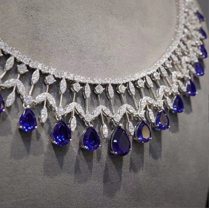 Customized party necklace only 1 piece Tanzanite color Lab created stones Romantic Drop necklace, sterling silver