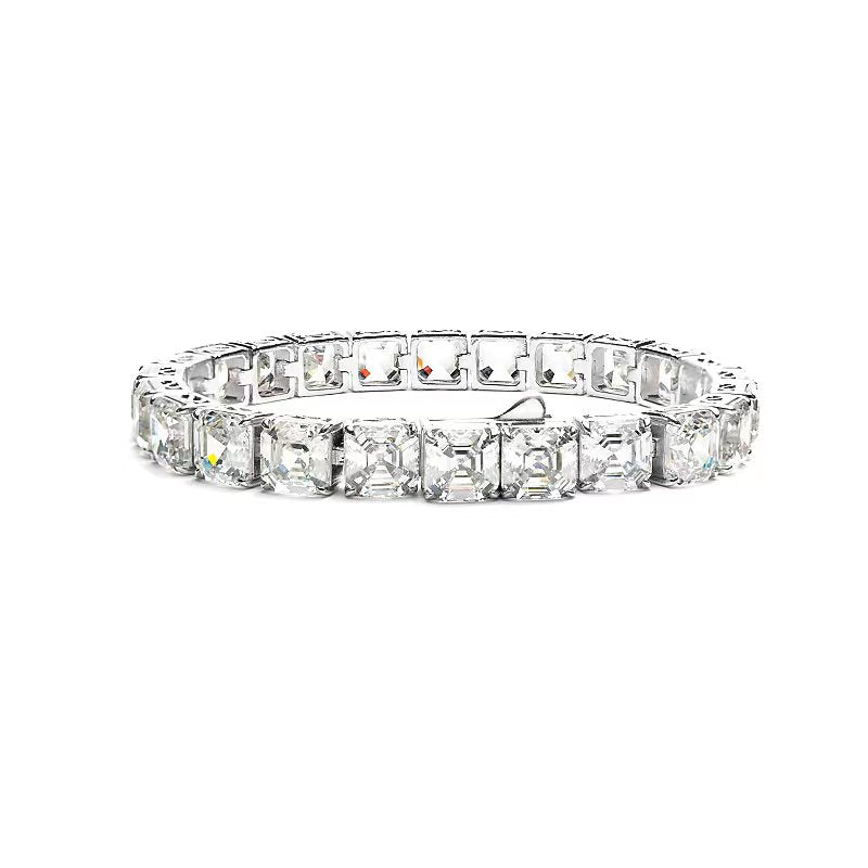 Wedding collection: G color Lab created stones Asscher-cut Tennis bracelet, sterling silver