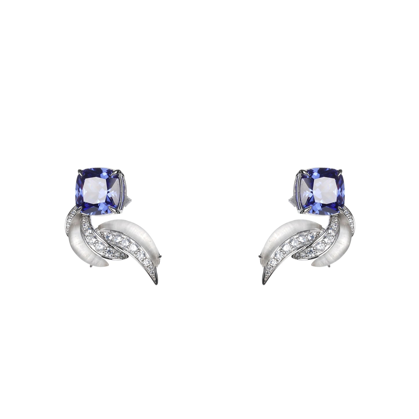 Customized: Tanzanite color Lab created stones artistic Wings earrings