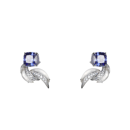 Customized: Tanzanite color Lab created stones artistic Wings earrings