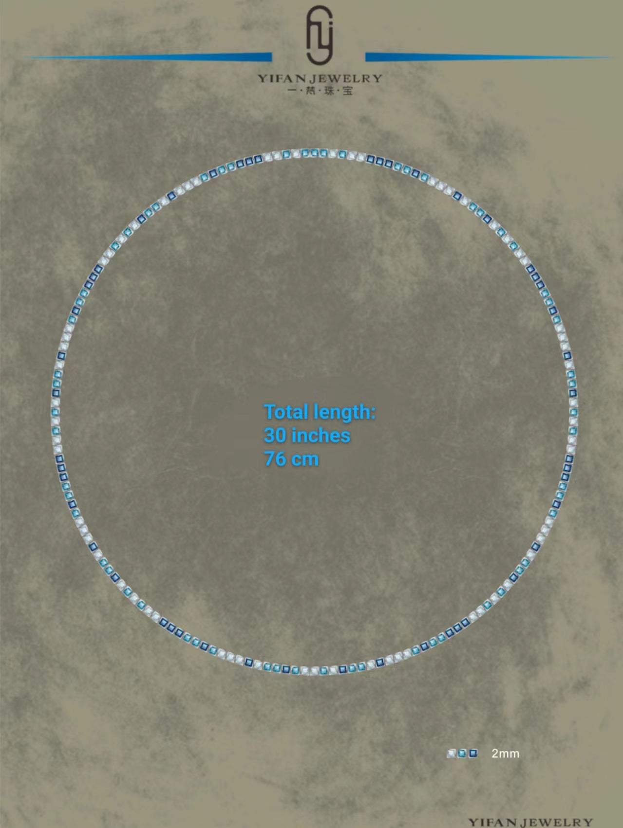 Bespoke customized design: Bezel-setting Brilliant-cut "3 shades of Blue" （Gradiant, irregular) tennis necklace