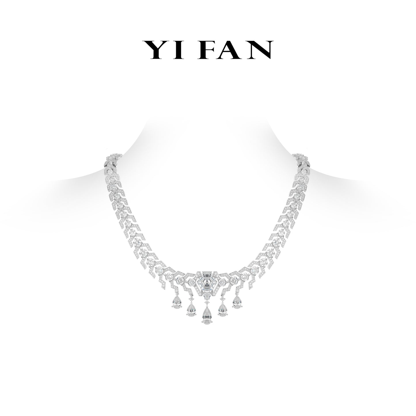 Pre-order High Jewelry collection: Luxury "City of sky Hexagon & Raindrops Rocks" detailed Banquet Necklace