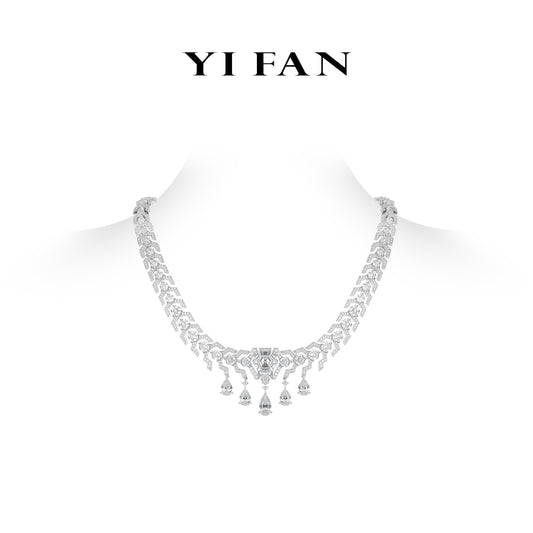 Pre-order High Jewelry collection: Luxury "City of sky Hexagon & Raindrops Rocks" detailed Banquet Necklace