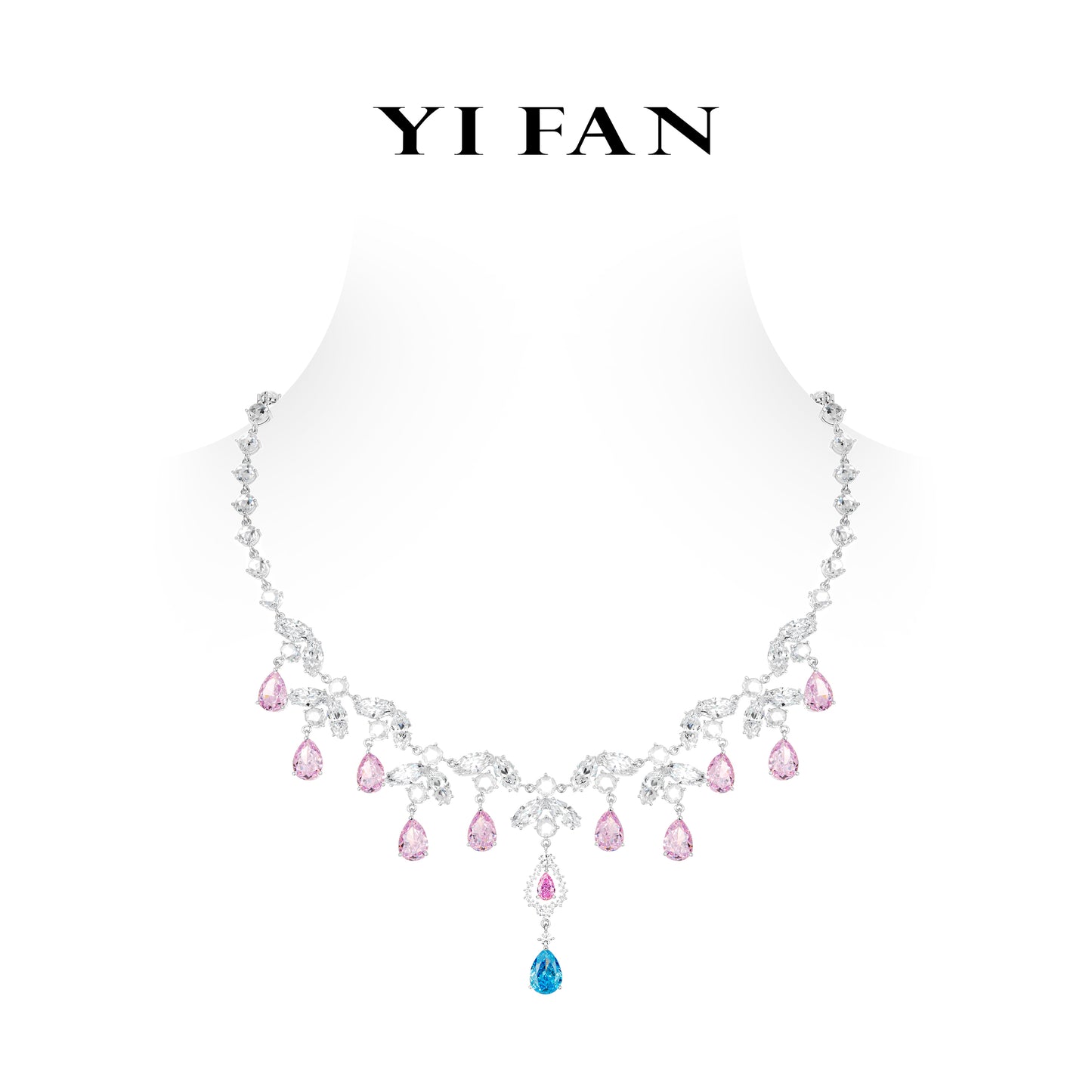 Pre-order High Jewelry collection: Luxury Mixed-cuts "Colorful Raindrops in the Simcity" detailed Banquet Tassel Necklace