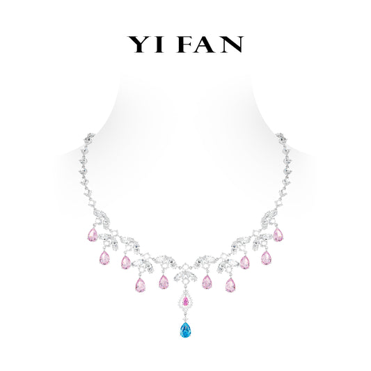 Pre-order High Jewelry collection: Luxury Mixed-cuts "Colorful Raindrops in the Simcity" detailed Banquet Tassel Necklace
