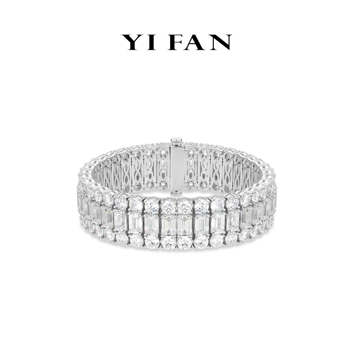 Pre-order High Jewelry collection: Luxury "Threesome Brilliant & Emerald-cut Ice Rocks" detailed Tennis Bracelet