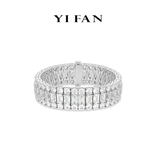 Pre-order High Jewelry collection: Luxury "Threesome Brilliant & Emerald-cut Ice Rocks" detailed Tennis Bracelet