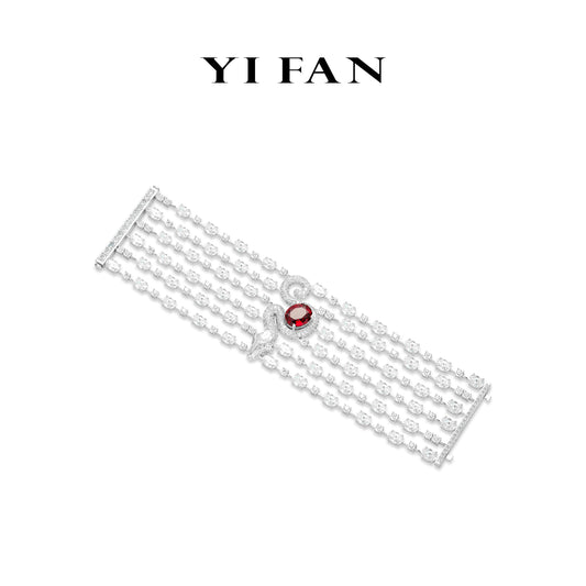 Pre-order High Jewelry collection: Luxury Mixed-cuts "Wine Red Viper through 6 cycles of Reincarnation" detailed wide Bracelet
