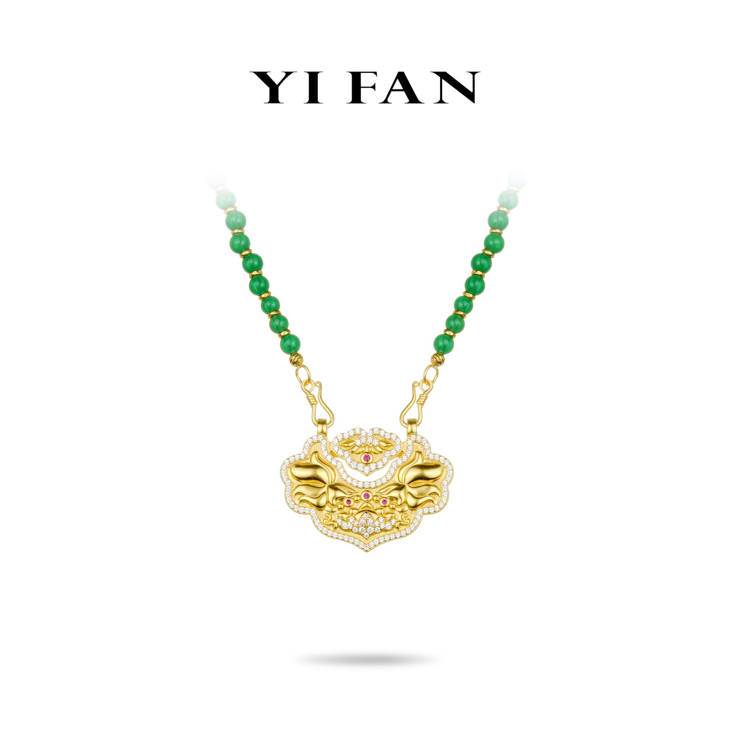 Pre-order High Jewelry collection: Luxury "Mysterious Big Golden Ruyi with Lotus" Green Jade beads Necklace