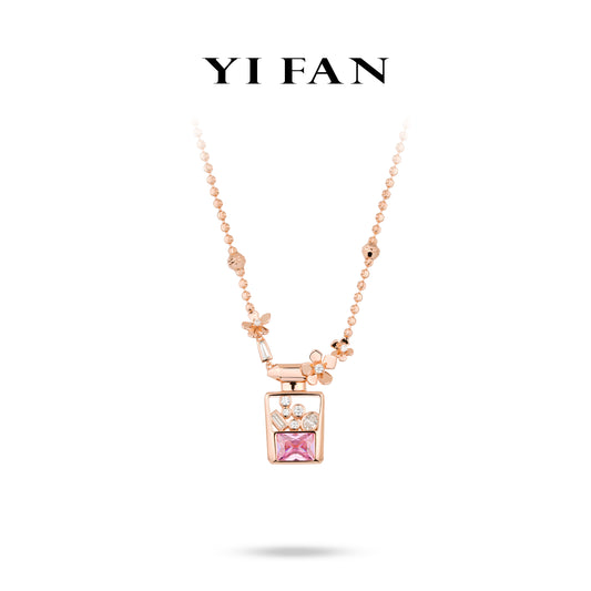 High Jewelry Collection: Modern "Pink Princess Perfume Bottle" detailed unique CNC Bead Chain Necklace
