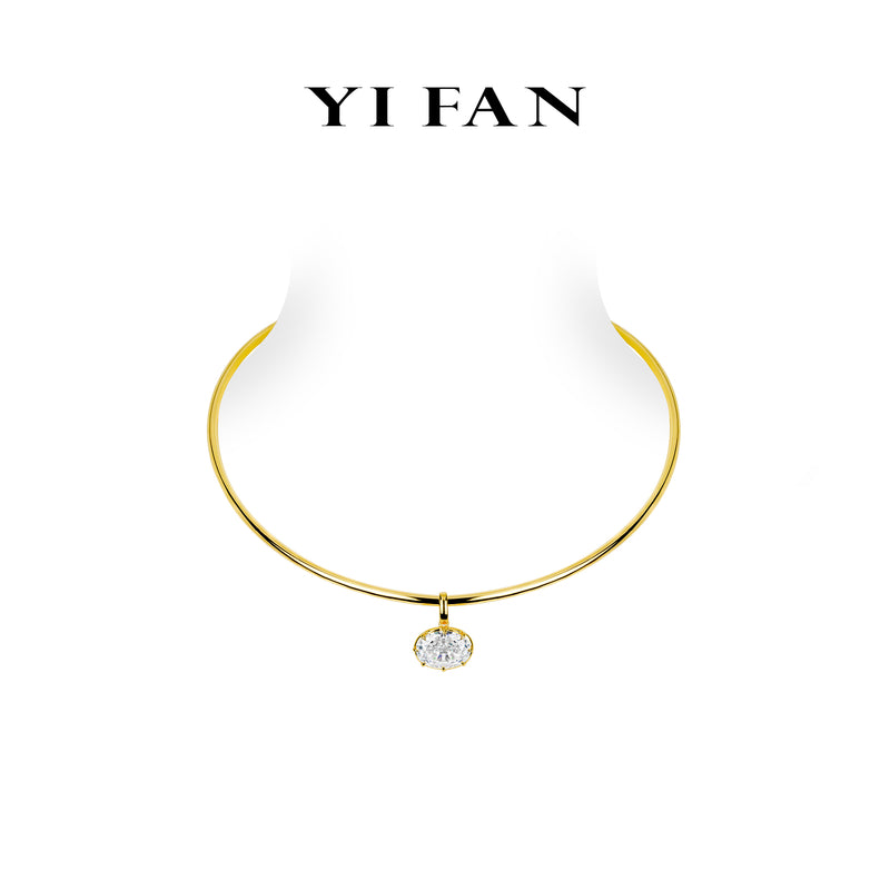 Golden time collection: Multi-purpose G color "Icy Monalisa Pigeon Egg Rock" detailed Elastic Collar Necklace