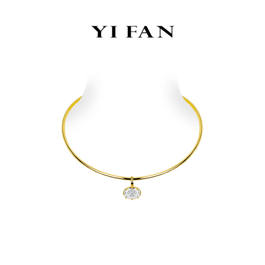 Golden time collection: Multi-purpose G color "Icy Monalisa Pigeon Egg Rock" detailed Elastic Collar Necklace