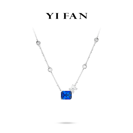Sapphire Color collection: Modern "Deep-blue Ice Cube and Star" exquisite Necklace
