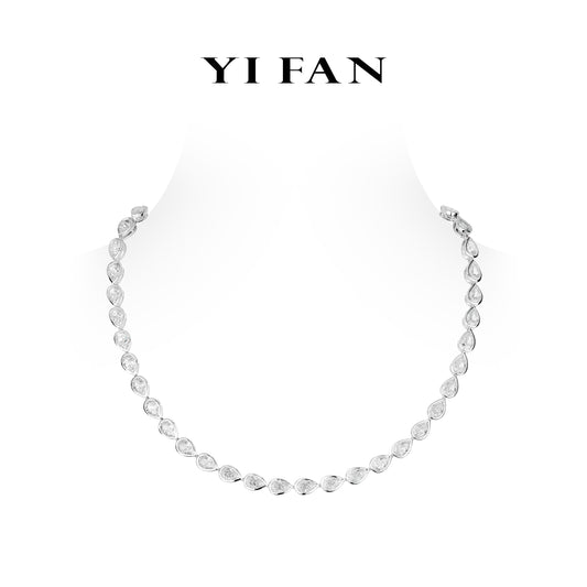 Pre-order Wedding collection: Modern "Icy G color Bezel-setting Pear-cuts” detailed Tennis Collar Necklace (Unisex)