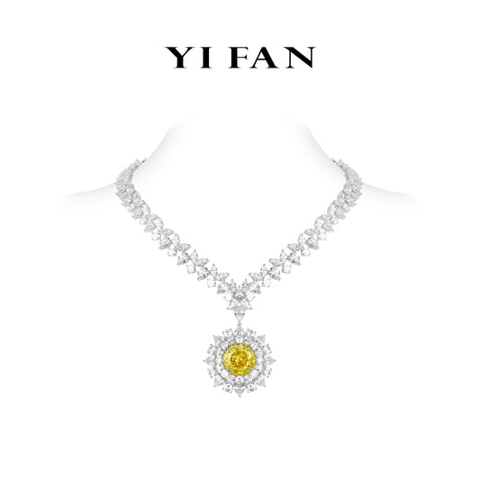 High Jewelry Yellow diamond color collection: Luxury "Floral Radiance Sunlit Daisy Sparkle" detailed Banquet Necklace