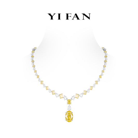 Pre-order Yellow Diamond color High Jewelry collection: Luxury “Icy G&Yellow Rocks Mixed-cuts” Necklace for Wedding/Banquet
