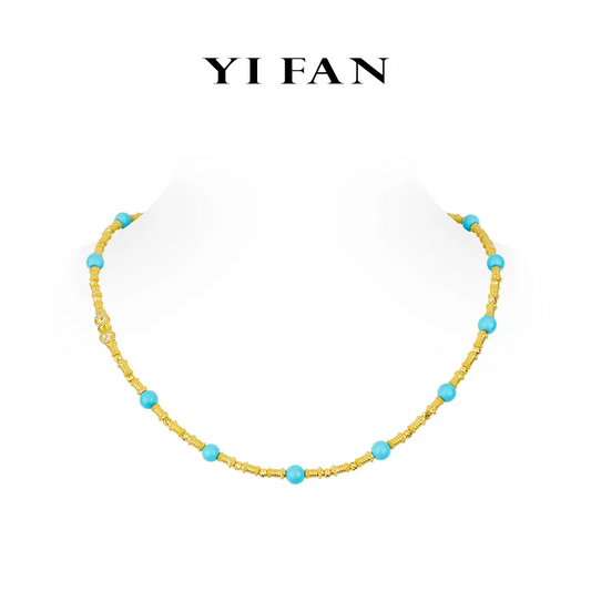 High Jewelry collection: Modern "Golden Cascade Azure Turquoise" detailed Necklace