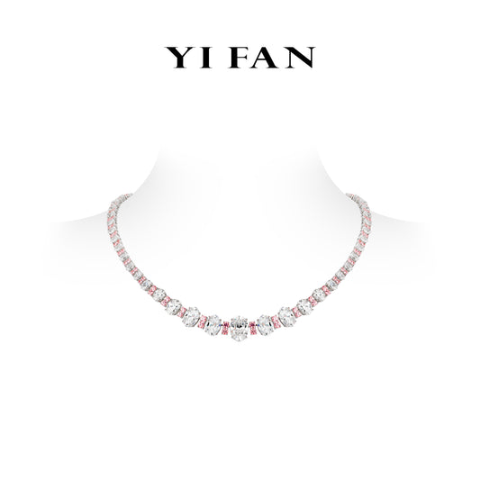 High Jewelry Lab Grown Padparadscha collection: Luxury “Aurora Bloom Brilliant&Oval-cut” exquisite Fine Jewelry Necklace