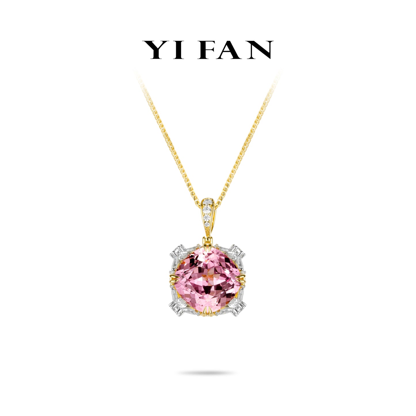Morganite color collection: Golden “Lotus-Pink Glow Stardust” exquisite Pendant/Necklace