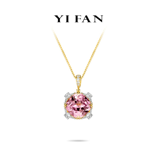 Morganite color collection: Golden “Lotus-Pink Glow Stardust” exquisite Pendant/Necklace
