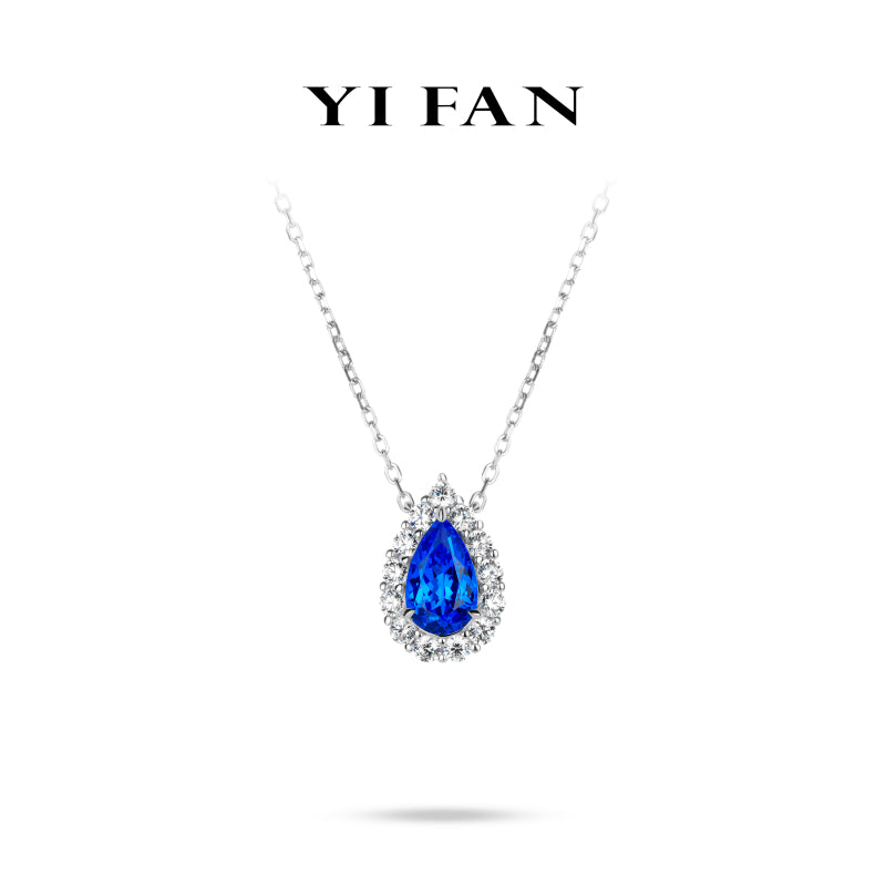 Lab Grown Spinel "Blue Goblin" collection: Modern "Blue Teardrop Sparkle" delicate Necklace （3 carat）