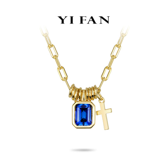 Sapphire color collection: Golden "Azure Divine Grace" exquisite Pendant/Necklace (Unisex)