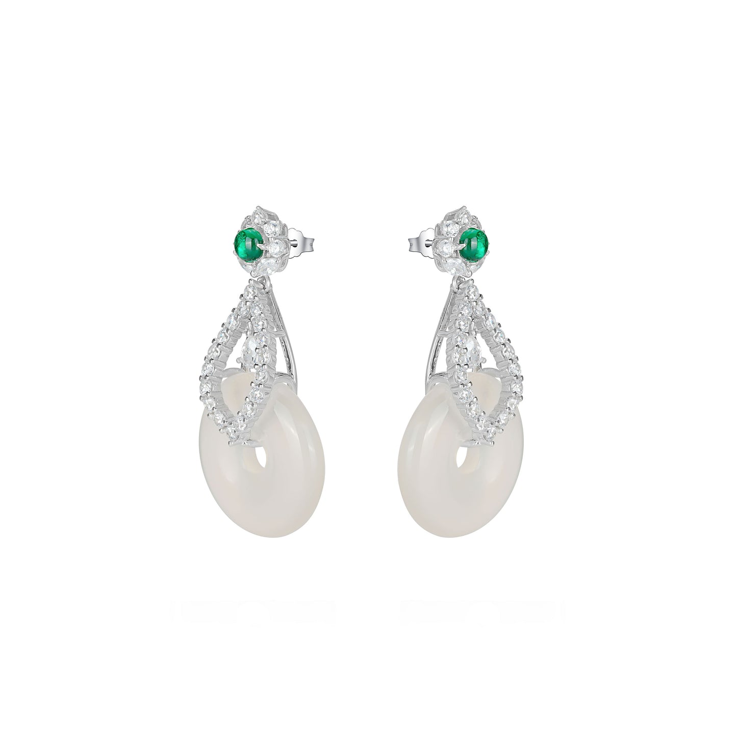 White chalcedony Safety Buckle "Ping An Kou" Earrings