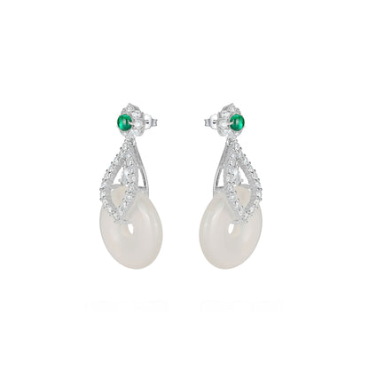 White chalcedony Safety Buckle "Ping An Kou" Earrings