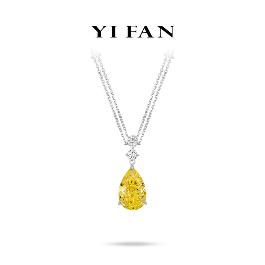 Yellow diamond color collection: Modern "Sunburst Droplet" exquisite double-chain Necklace
