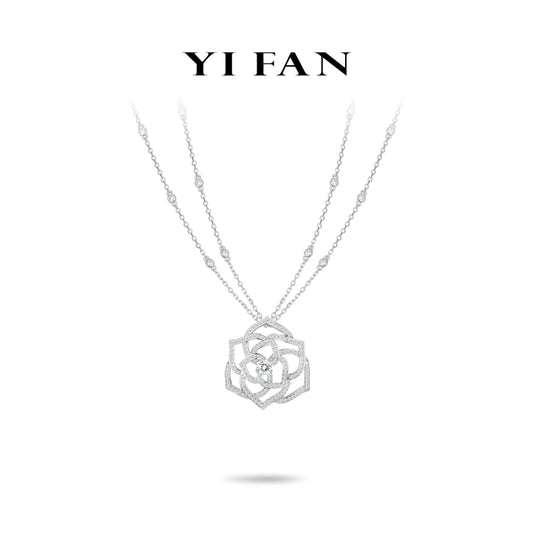 Ethereal Blossom Collection: Modern "Luminary Hollowed Rose" detailed Double-chain Necklace