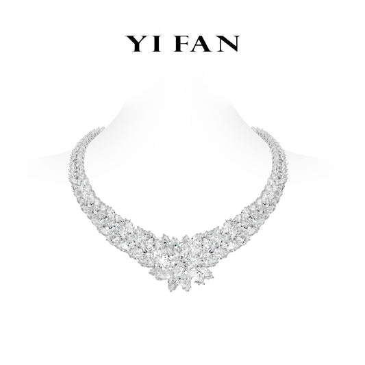 Pre-order High Jewelry Collection: Luxury "Aurora Bloom" detailed Banquet Gala Collar Necklace
