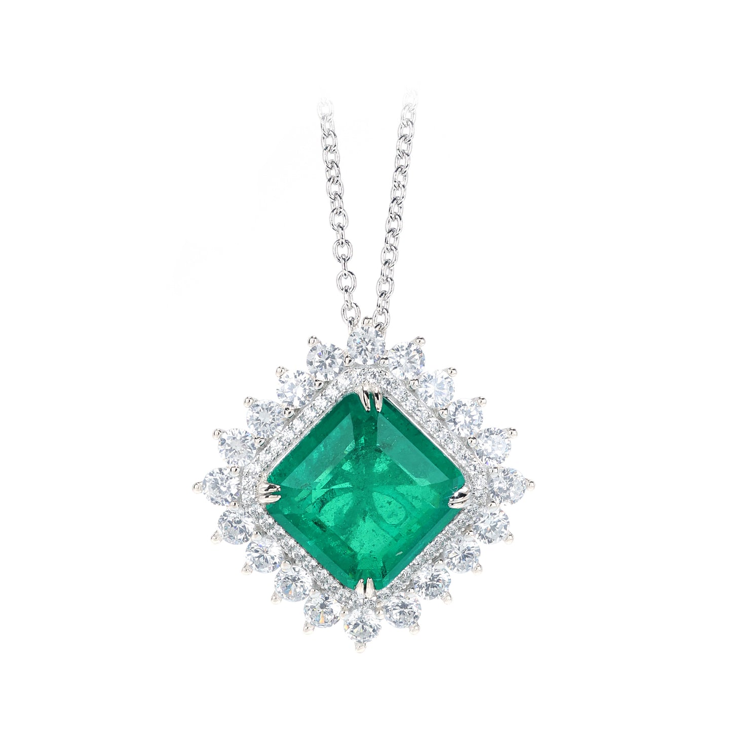 Synthetic Emerald collection: The Rhombus Pendant Necklace