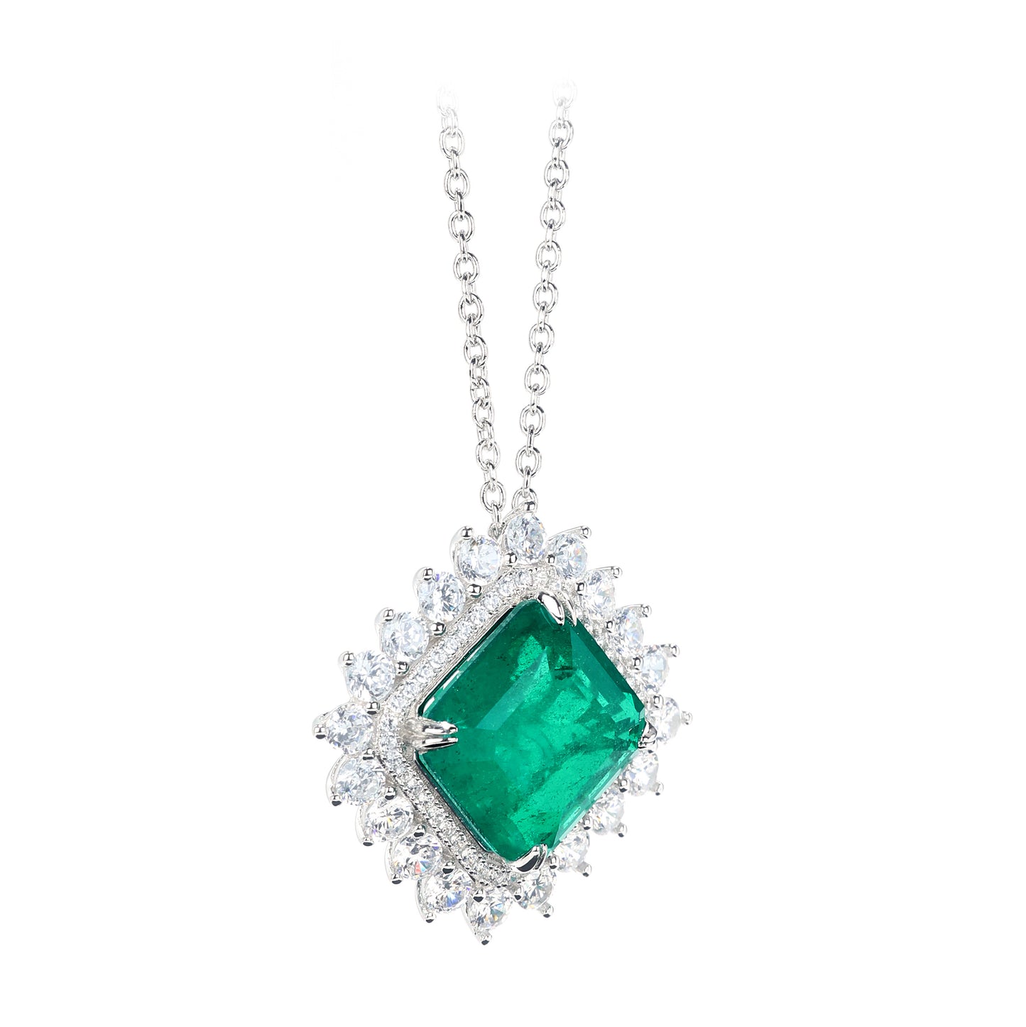 Synthetic Emerald collection: The Rhombus Pendant Necklace