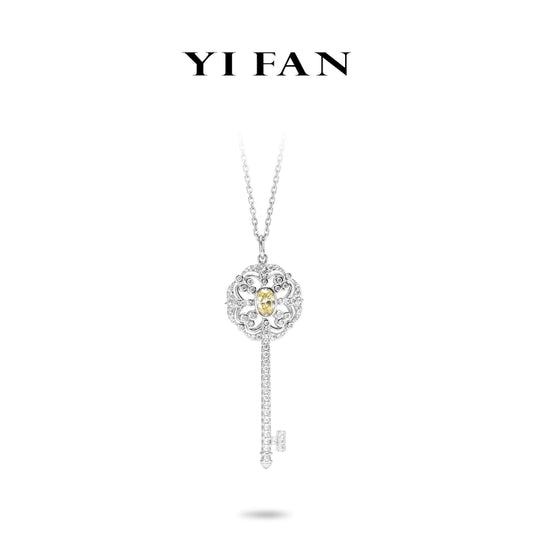Yellow diamond Color collection: Modern "Sunlit lace key" exquisite Pendant/Necklace (Unisex)