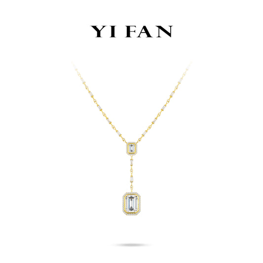 Pre-order Emerald-cut collection: Golden "Ice Cubes" exquisite Y shape unique Tennis-chain Necklace.