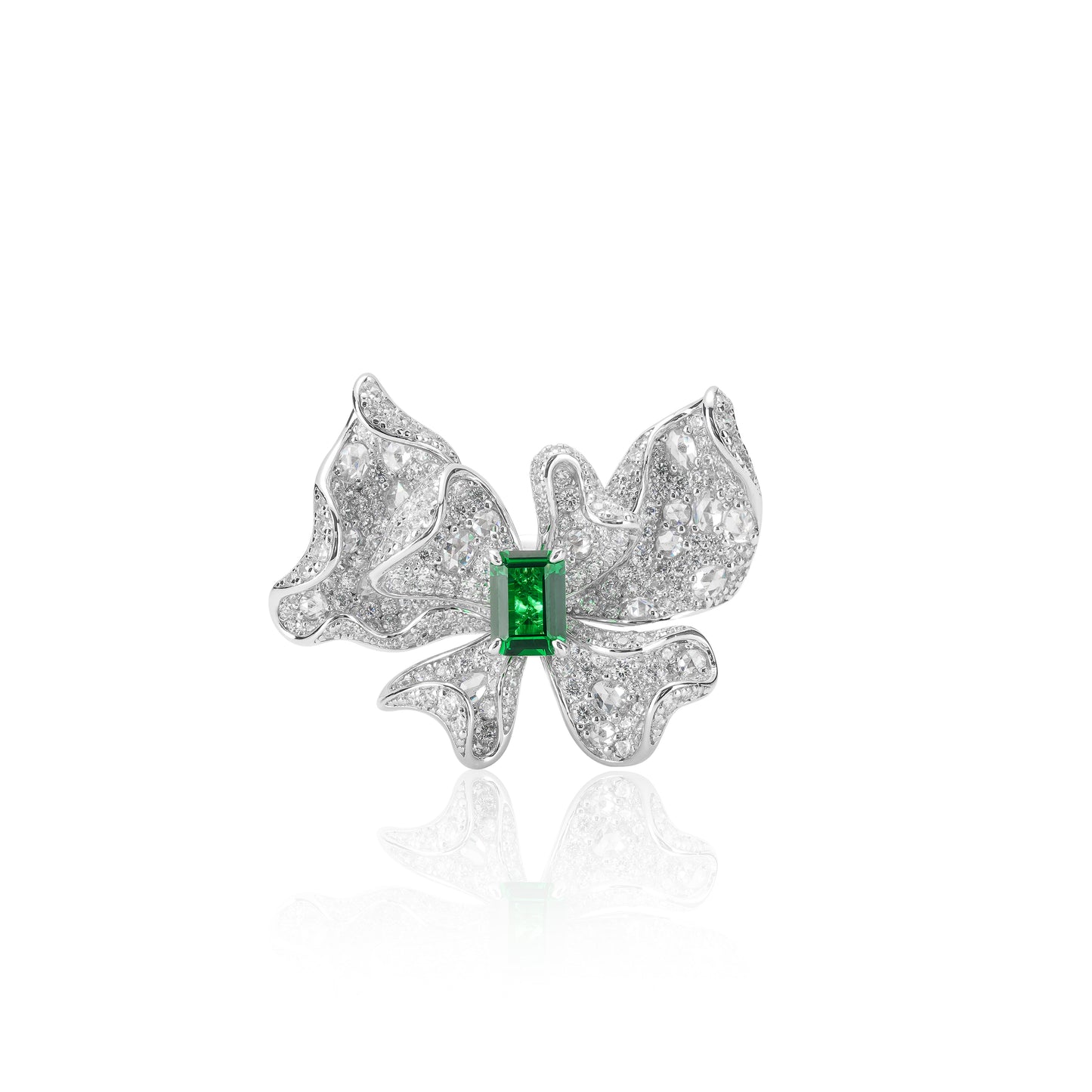 Synthetic Tsavorite collection: Apple green Artistic butterfly Ring