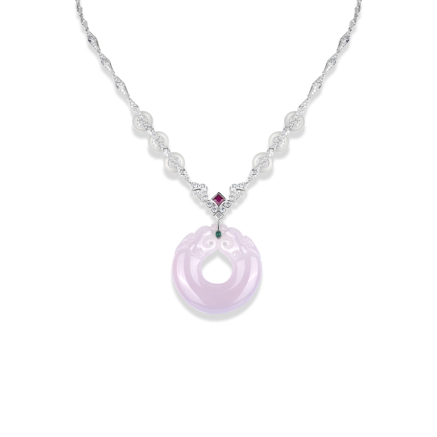 Pre-order High Jewelry collection：Pinkish purple Jade  Auspicious Dragon Totem unique chain Necklace