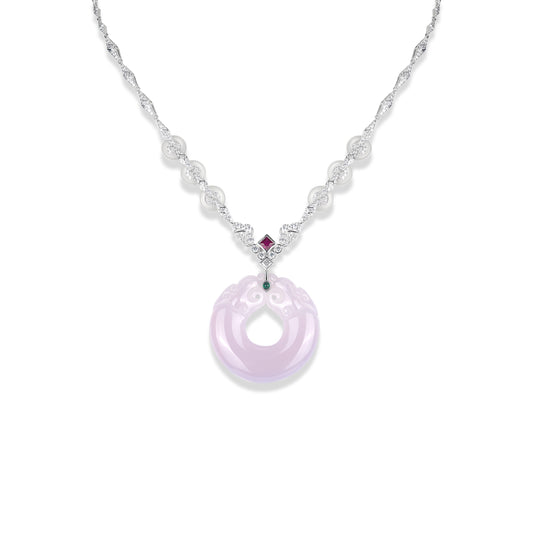 Pre-order High Jewelry collection：Pinkish purple Jade  Auspicious Dragon Totem unique chain Necklace