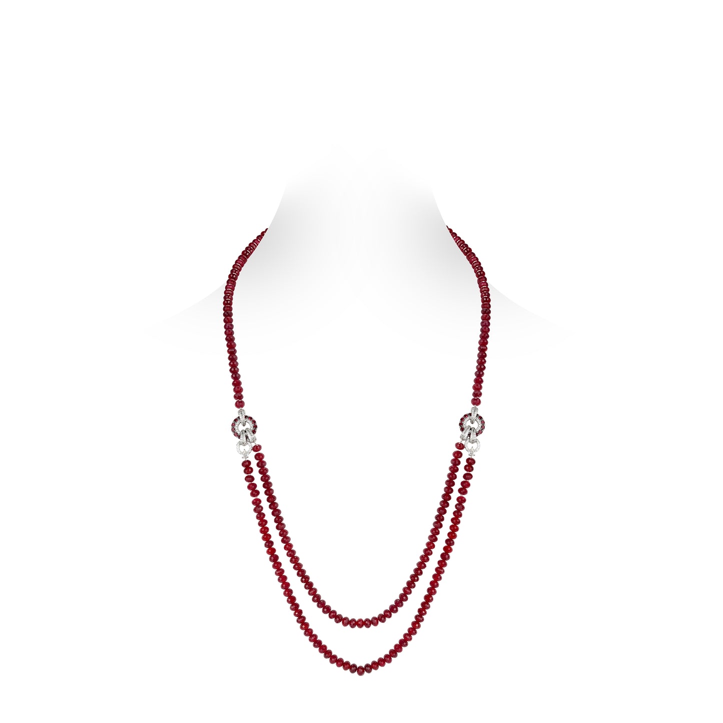 Limited edition： Red Multi-Faceted Bead Strand Art Deco double-layered Long Necklace