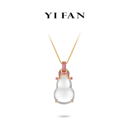 Welfare Exclusive Rose-gold Fever collection: Modern Icy jade Bottle gourd "Hulu" Big Pendant Necklace (Unisex)