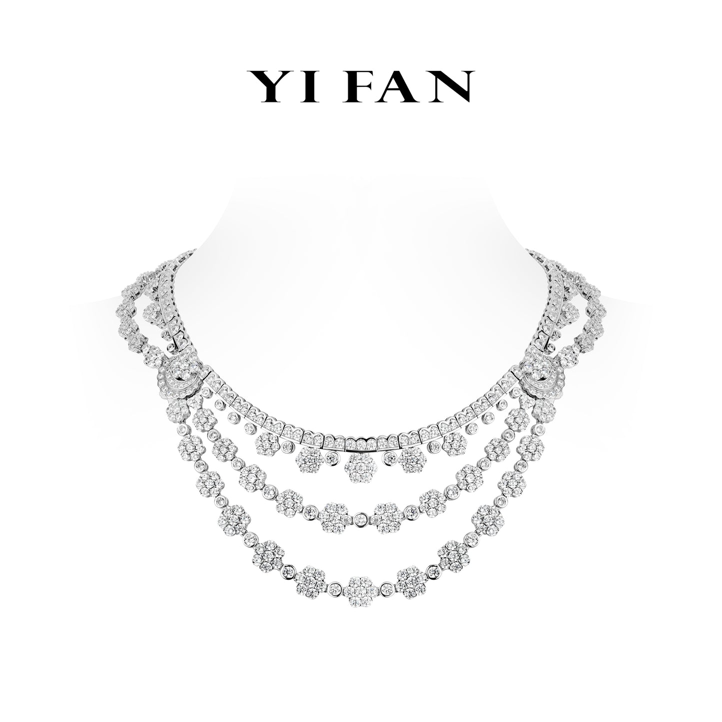 Pre-order High Jewelry Collection: Luxury "Brilliant Multi-Layered Diamond Blossom" detailed Banquet Gala Necklace