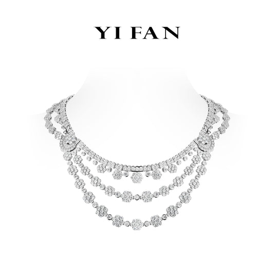 Pre-order High Jewelry Collection: Luxury "Brilliant Multi-Layered Diamond Blossom" detailed Banquet Gala Necklace