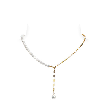 Golden time collection: Multi-fuctional Modern white pearls long necklace (80 cm)