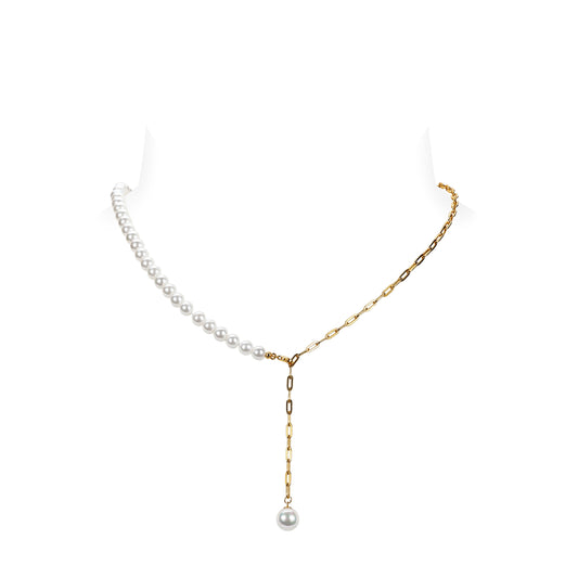 Golden time collection: Multi-fuctional Modern white pearls long necklace (80 cm)