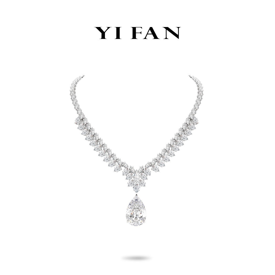Pre-order High Jewelry Collection: Luxury "Lunar Teardrop Cascade" detailed Banquet Gala Necklace