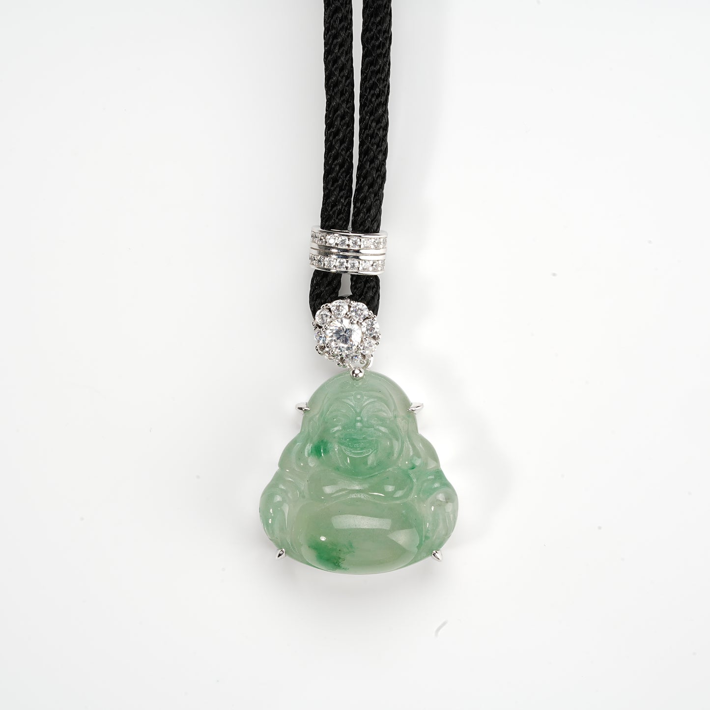 Pre-order High jewelry collection: Big Green Blossom Jade Maitreya "Laughing Buddha" Pendant Necklace