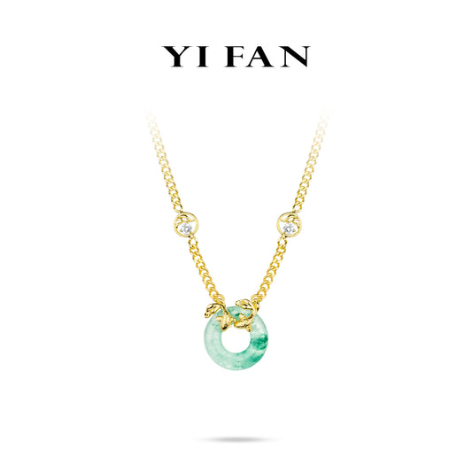 Golden time collection: Premium Green Jade "Lucky Koi Amulet" Modern Necklace (Unisex)